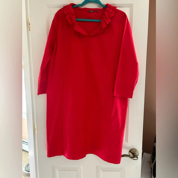 Amelline Red Cotton Dress Pockets Adjustable Collar - Picture 1 of 10